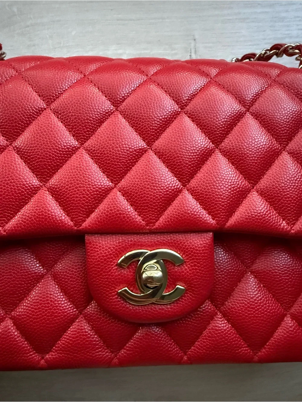 Chanel Red Quilted Classic Double Flap Shoulder Bag with Gold Hardware